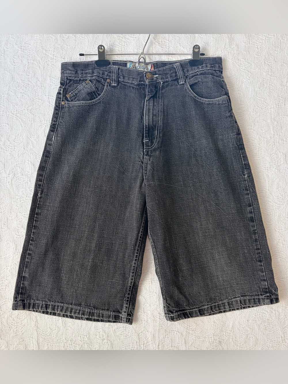 Y2K Indigo 30 Men's Black Cotton Denim Shorts 34 Waist BAGGY